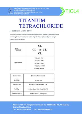 Industrielles Behälter-Paket ISO-99,9% Titan-Tetrachlorid TiCl4 CAS 7550-45-0 250kg